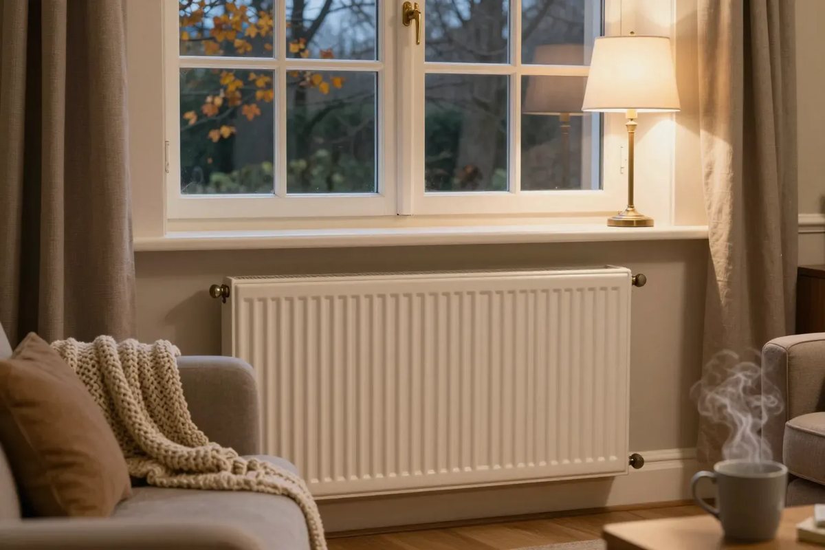 A warm living room on an autumn evening